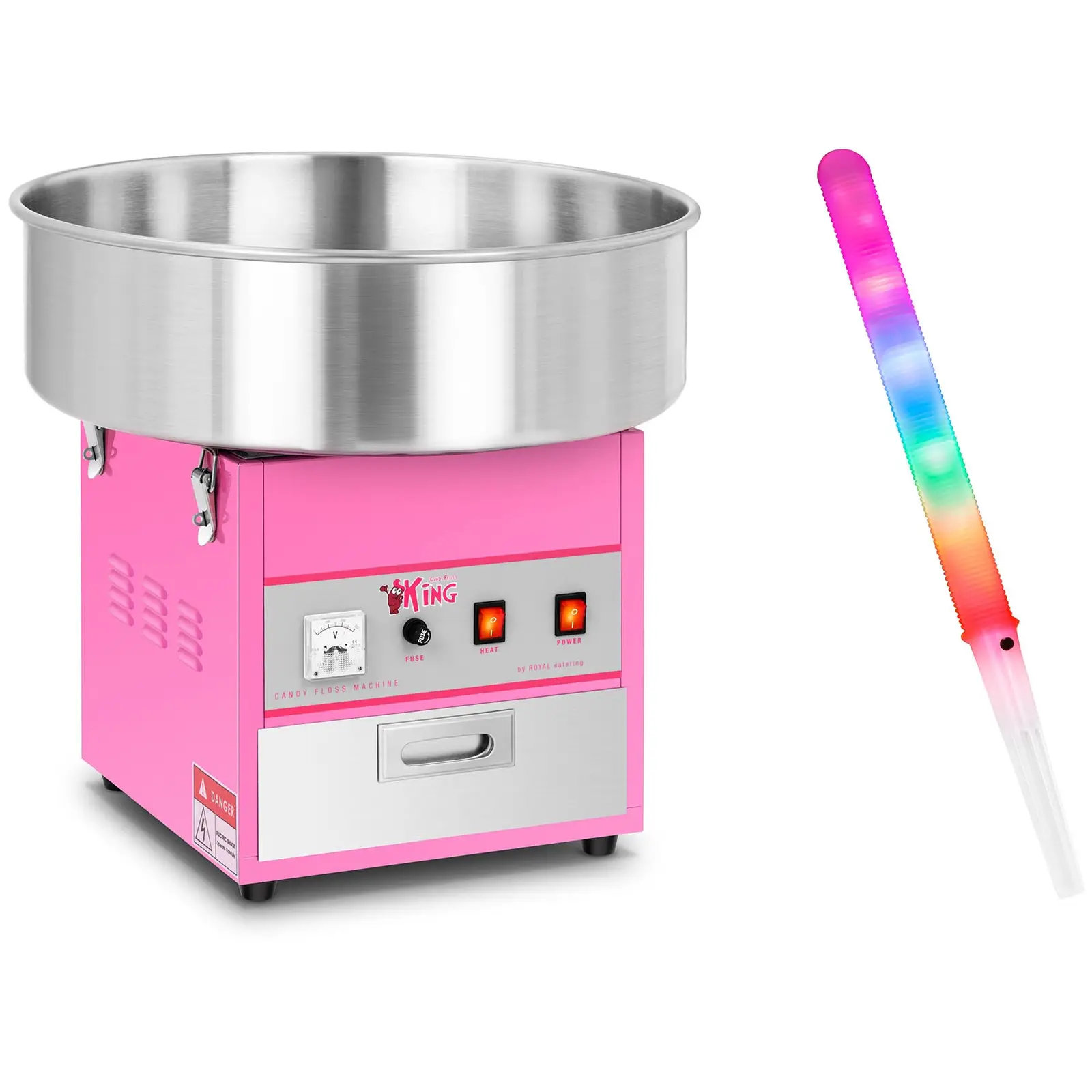 Candyfloss-maskine - sæt inkl. 50 stk. candyfloss-pinde LED - 52 cm - 1.200 W
